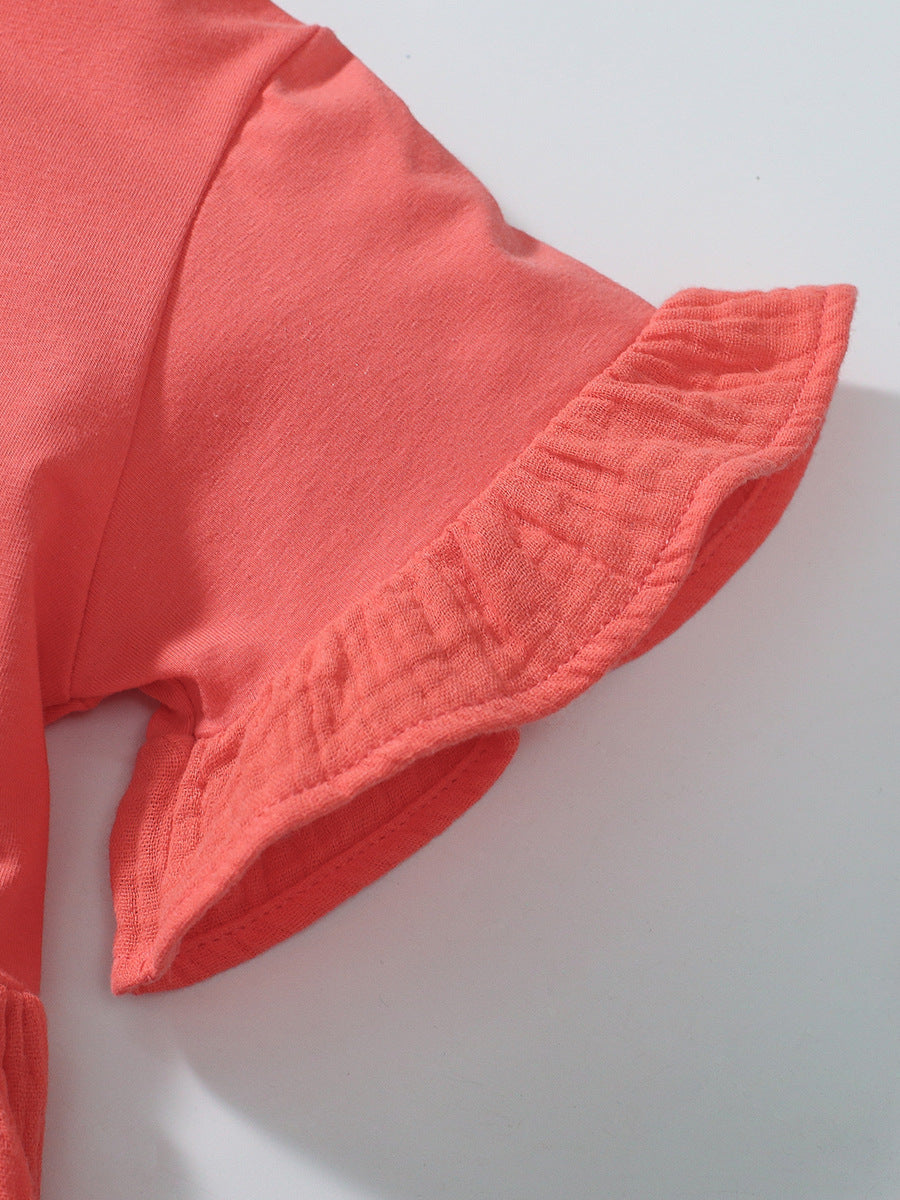 Summer Baby Kids Girls Unicorn Pattern Orange Dress and Pants set, featuring a vibrant orange color and playful unicorn design, perfect for warm weather.