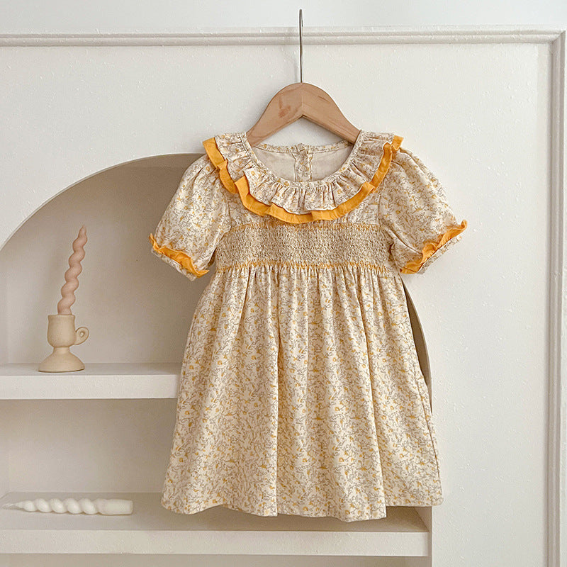 Summer Girls Floral Pattern Ruffle Collar Short Sleeves Onesies in vibrant colors with floral design, perfect for baby girls.