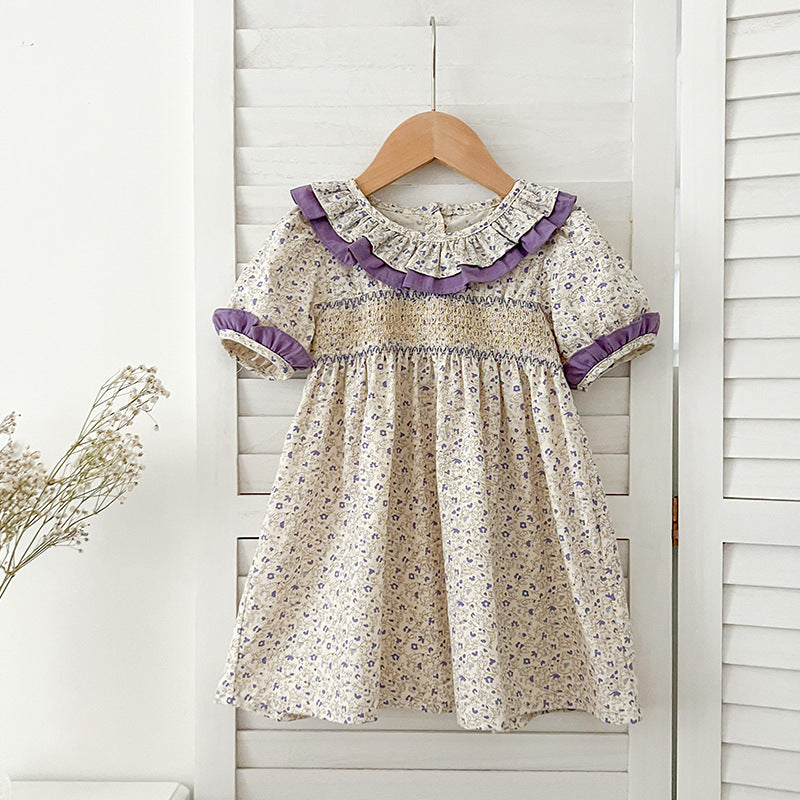 Summer Girls Floral Pattern Ruffle Collar Short Sleeves Onesies in vibrant colors with floral design, perfect for baby girls.