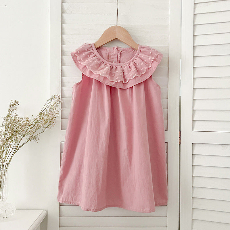 A collection of Summer Girls Solid Color Sleeveless Big Collar Onesies in pink, light pink, yellow, and light yellow, showcasing their stylish design.