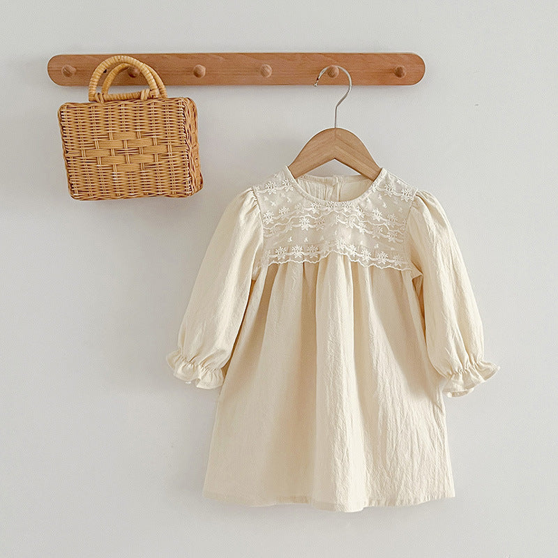 Sweet Style Mesh Patched Design Outfits in white and beige for girls, made from soft cotton, perfect for summer wear.