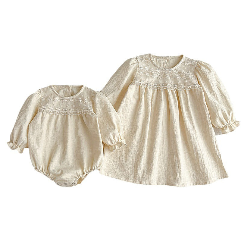 Sweet Style Mesh Patched Design Outfits in white and beige for girls, made from soft cotton, perfect for summer wear.