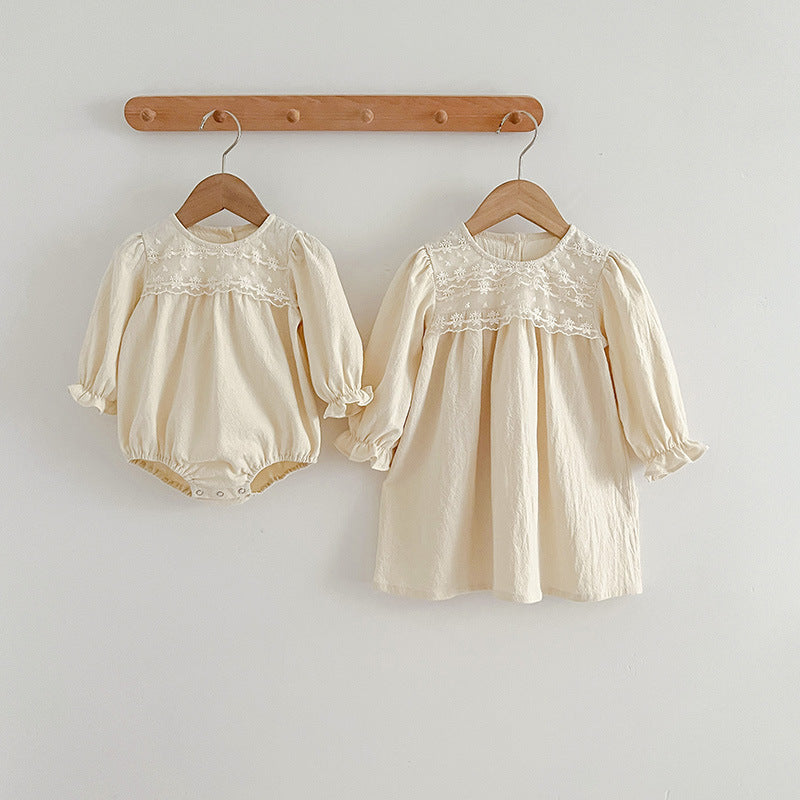 Sweet Style Mesh Patched Design Outfits in white and beige for girls, made from soft cotton, perfect for summer wear.