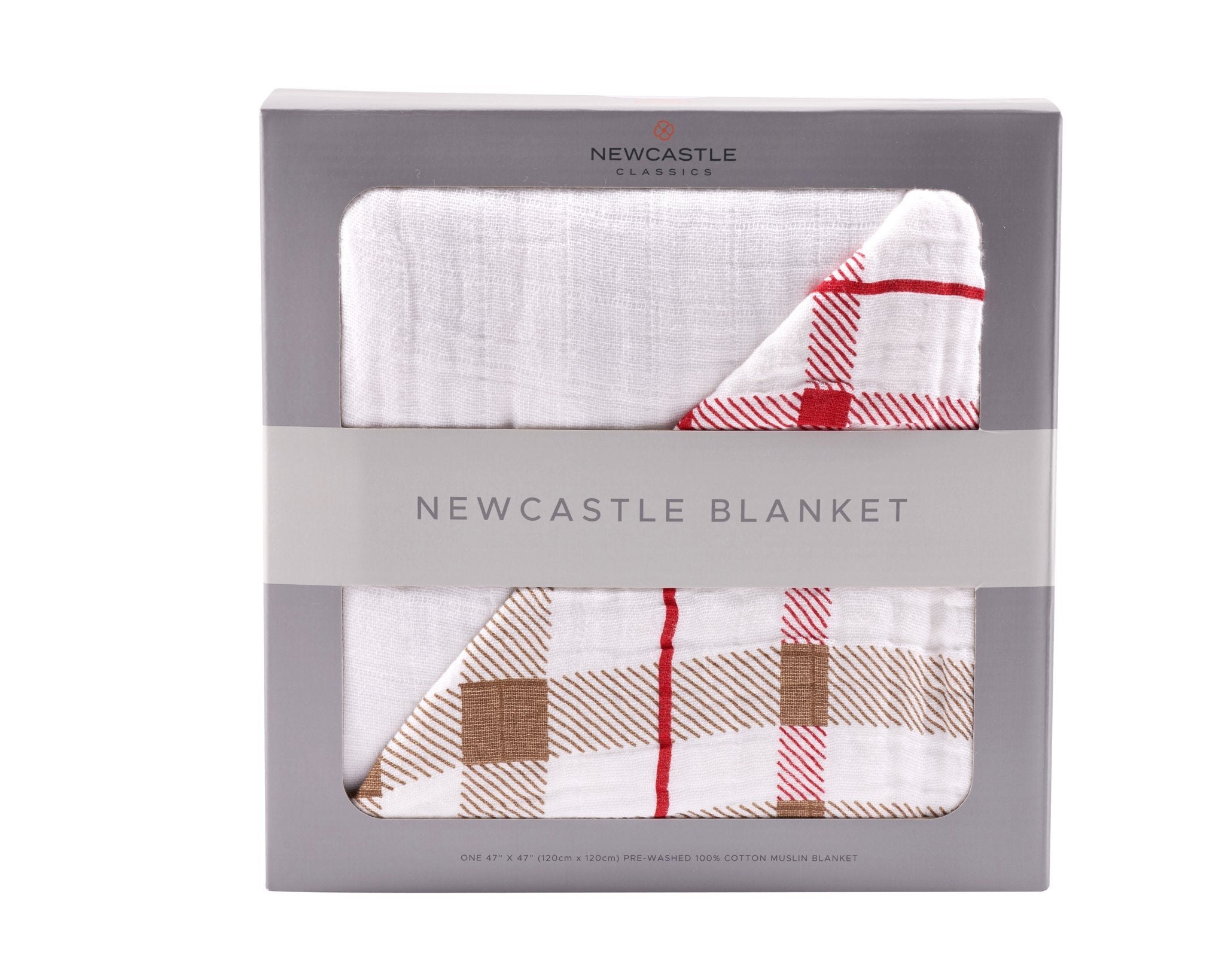 Teddy Bear and Plaid Cotton Muslin Newcastle Blanket featuring a soft, cozy design with a playful teddy bear pattern.