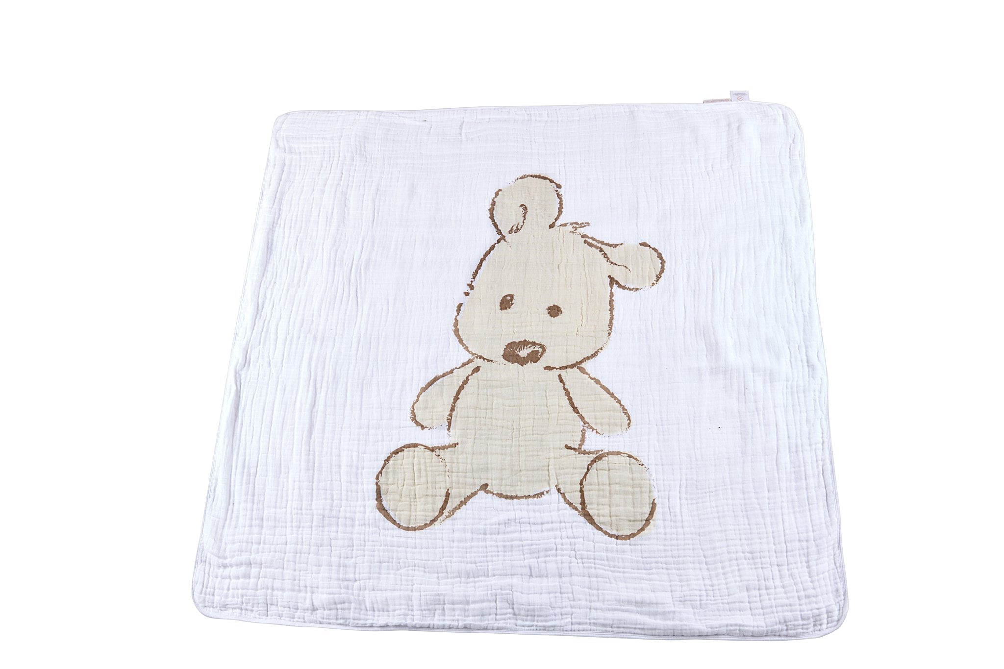 Teddy Bear and Plaid Cotton Muslin Newcastle Blanket featuring a soft, cozy design with a playful teddy bear pattern.