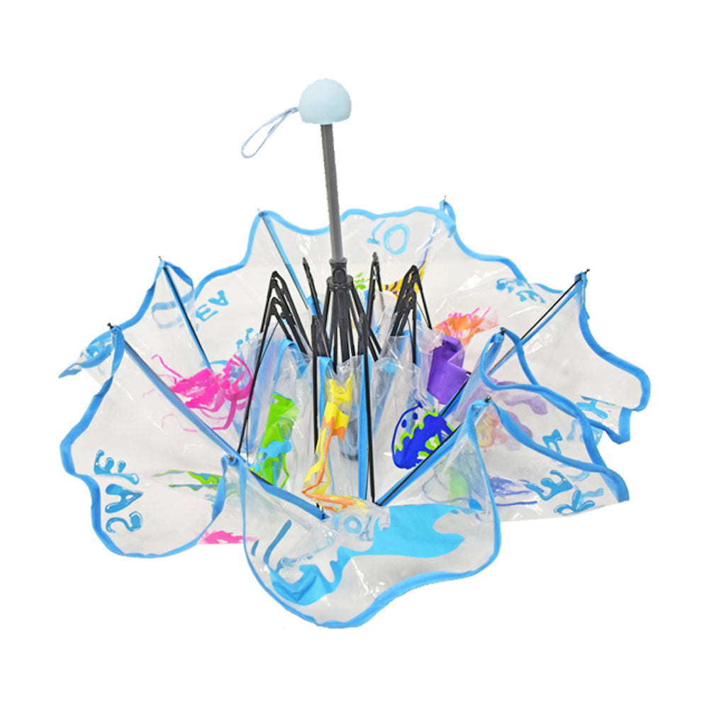 Colorful transparent jellyfish folding umbrella for kids and adults, showcasing vibrant jellyfish design and compact folding feature.