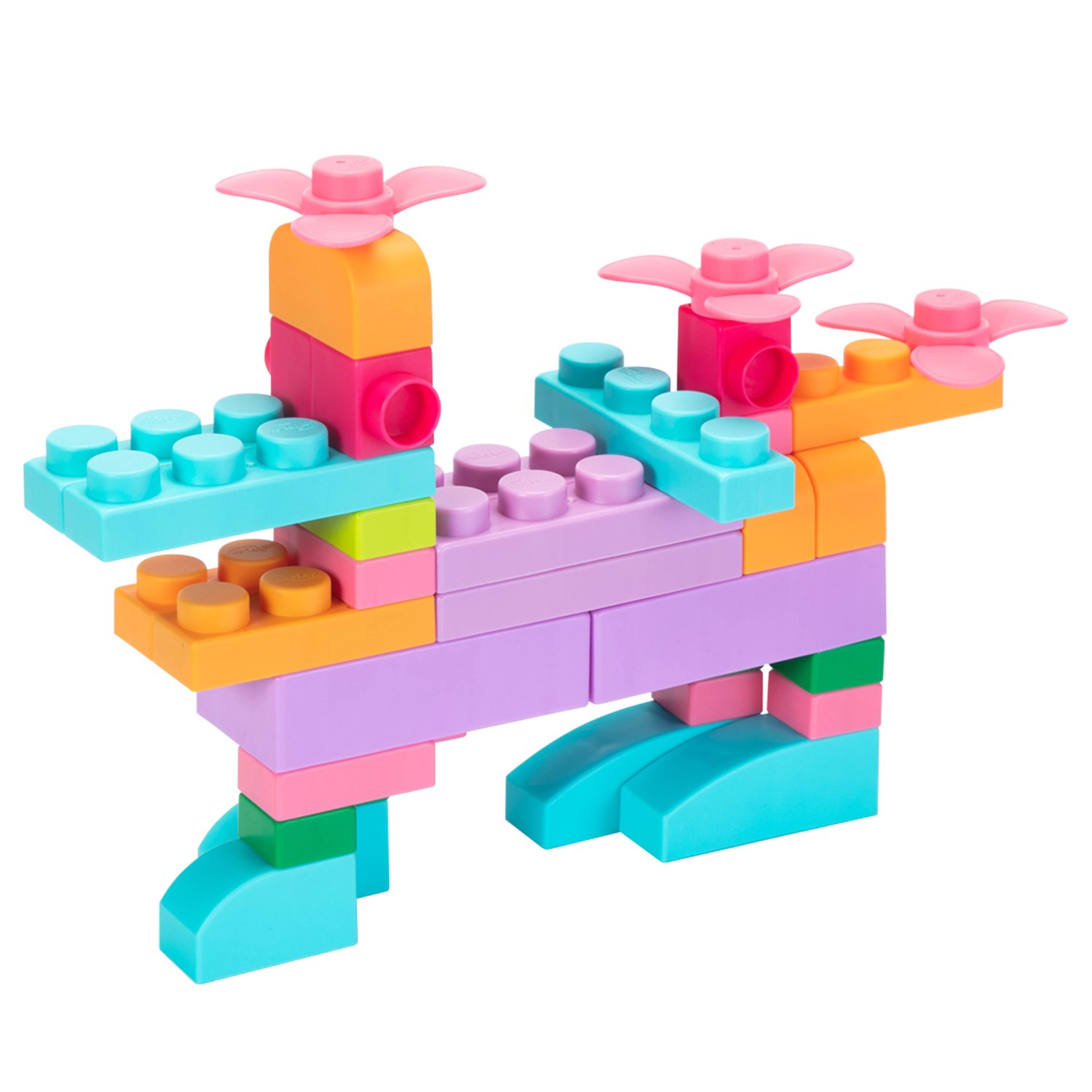 A colorful set of 80 UNiPLAY Soft Building Blocks in pastel colors, designed for safe and imaginative play for children.