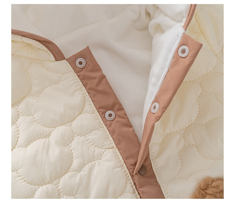 Unisex Baby Bear Cartoon Style Romper in beige, featuring a cute bear design, perfect for infants.