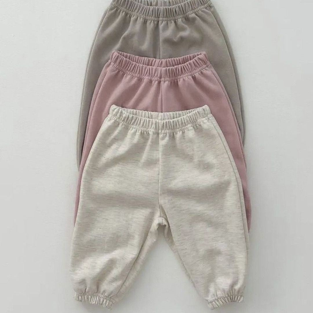 Unisex Baby Letter Print Combo featuring a cartoon pattern top and long pants in pink, grey, and apricot colors, perfect for baby girls.