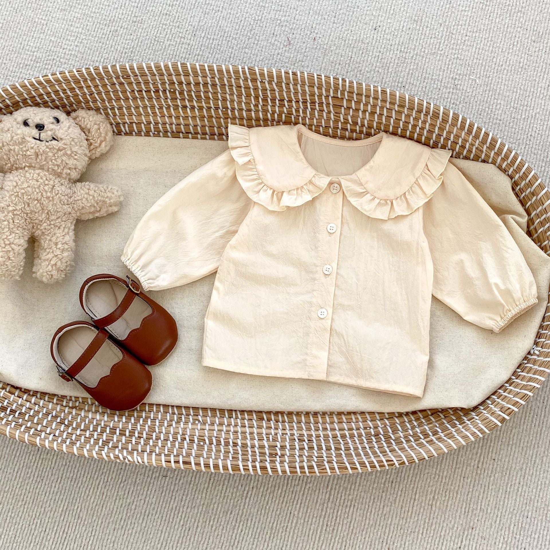 Vintage style plaid pattern strap onesie for baby girl, featuring a brown color and soft cotton material, perfect for spring and autumn.
