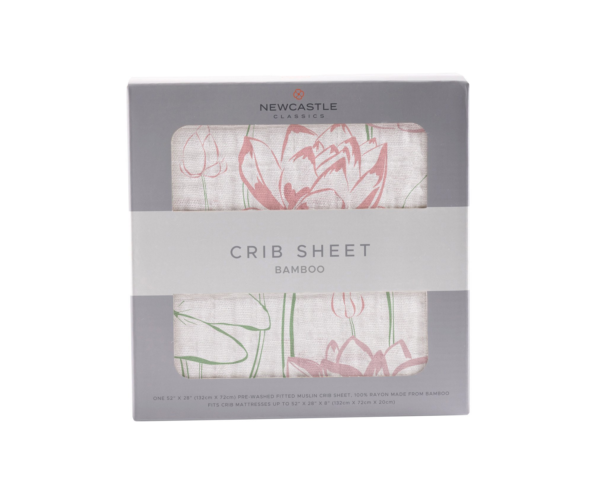 Water Lily Bamboo Muslin Crib Sheet in soft, breathable fabric, designed for comfort and snug fit on standard crib mattresses.