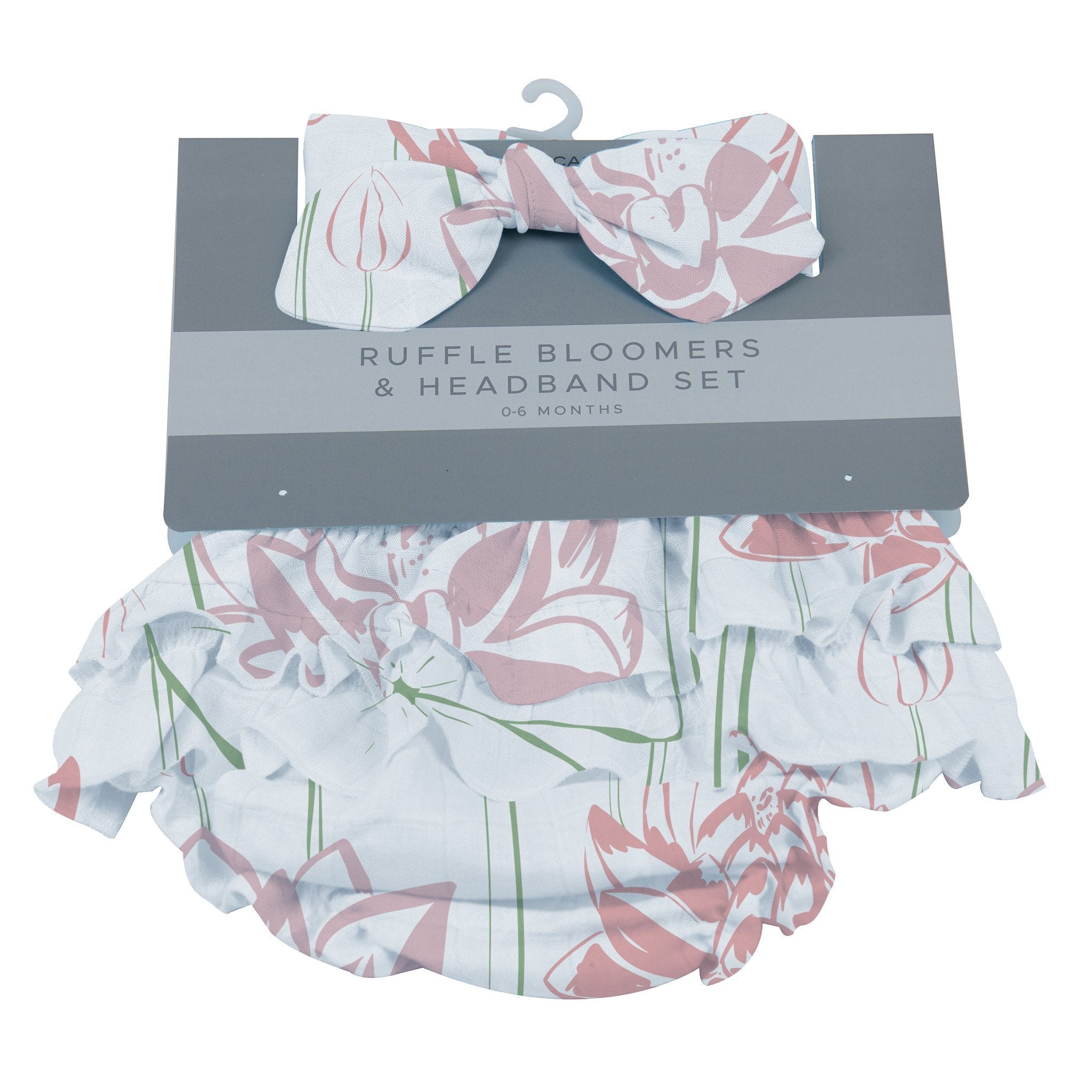 Water Lily Ruffle Bamboo Bloomer Headband Set featuring soft bamboo fabric and ruffle design, perfect for baby girls aged 0-12 months.