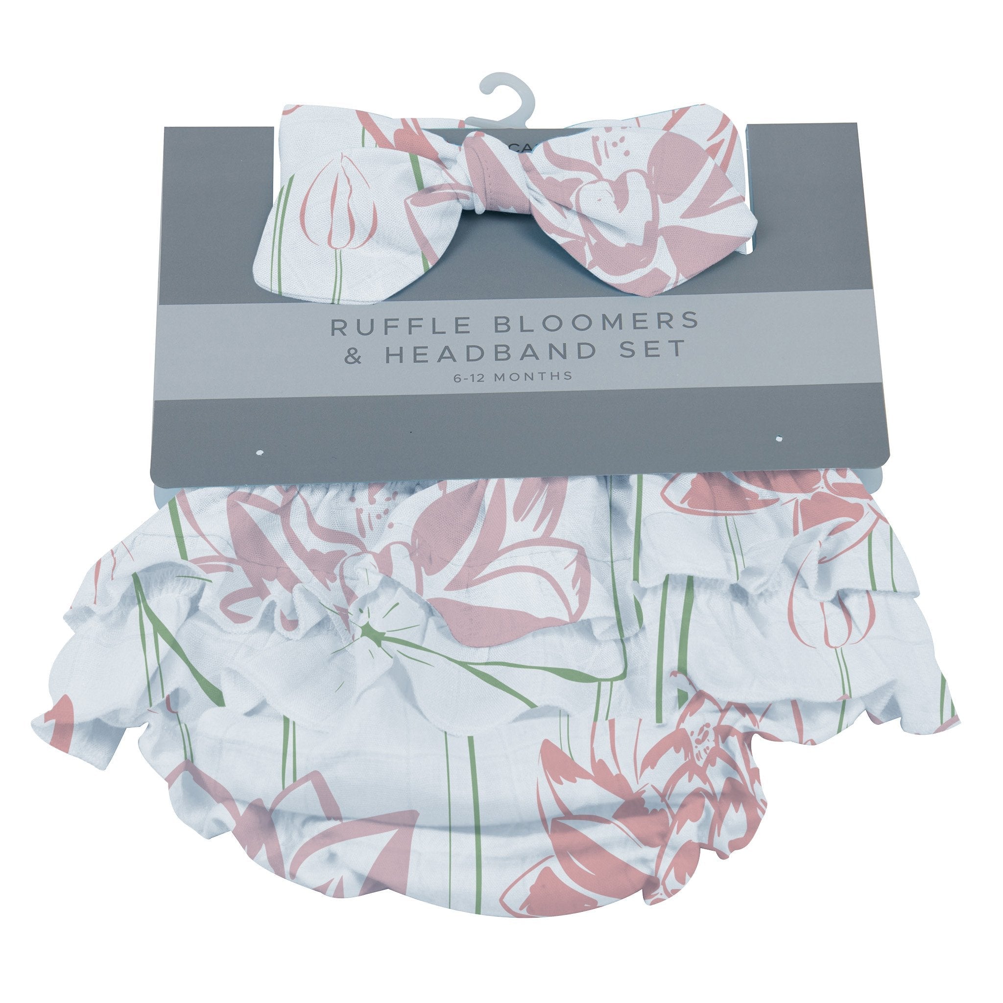 Water Lily Ruffle Bamboo Bloomer Headband Set featuring soft bamboo fabric and ruffle design, perfect for baby girls aged 0-12 months.