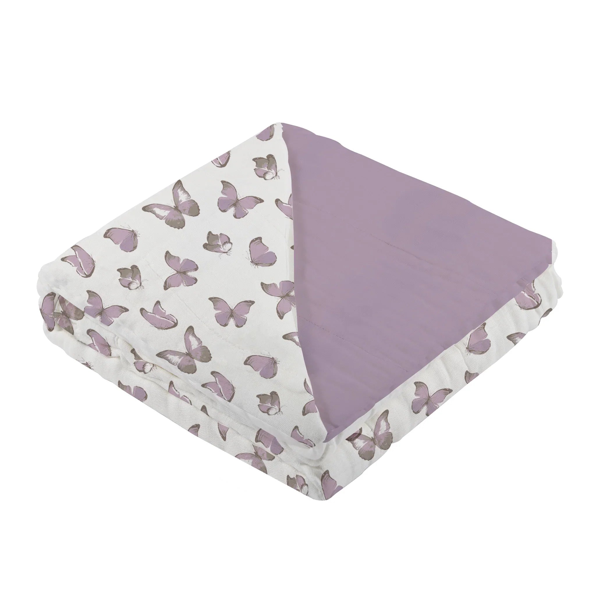 Winsome Butterflies and Orchid Lavender Cotton Newcastle Blanket featuring a whimsical butterfly design in lavender hues, perfect for kids.