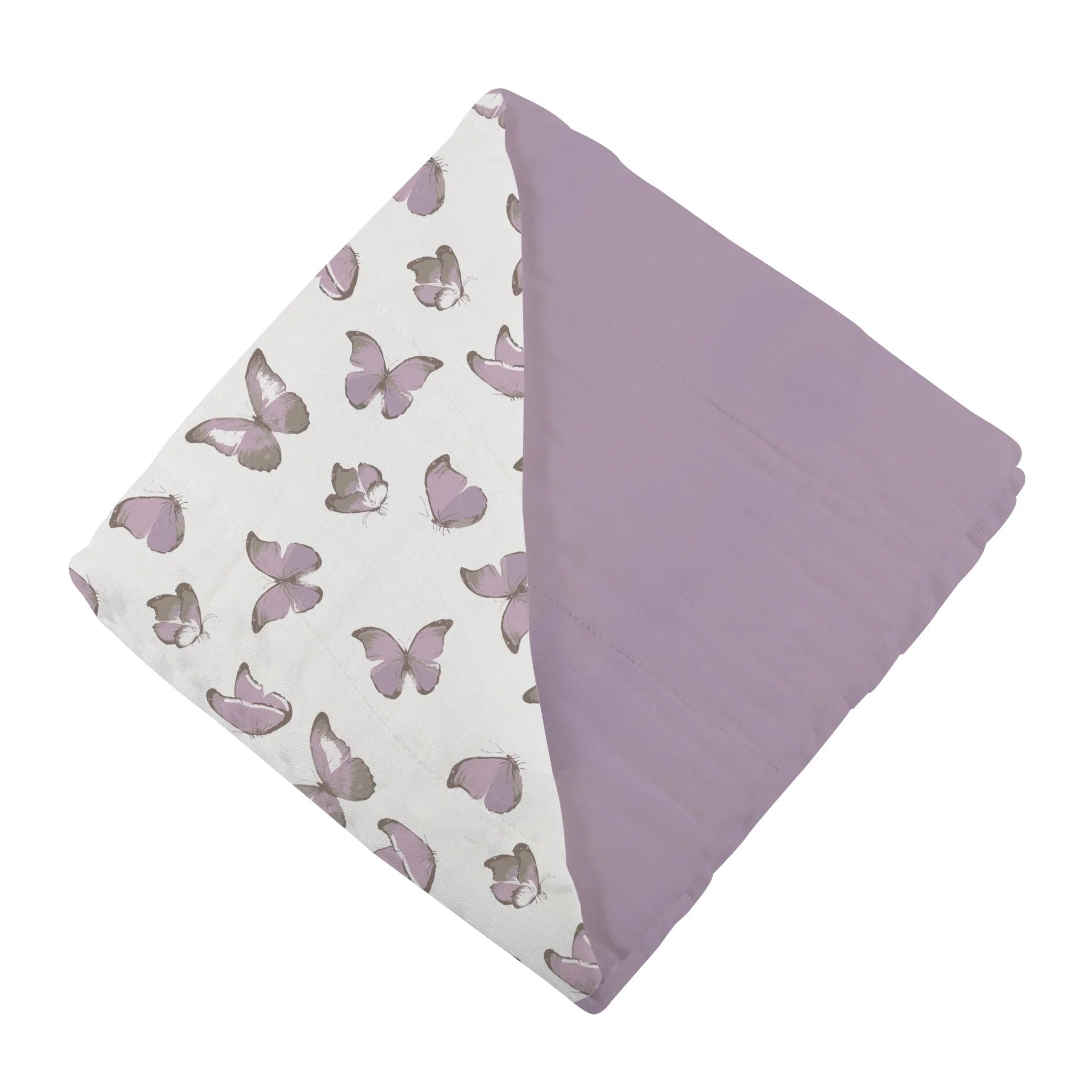 Winsome Butterflies and Orchid Lavender Cotton Newcastle Blanket featuring a whimsical butterfly design in lavender hues, perfect for kids.