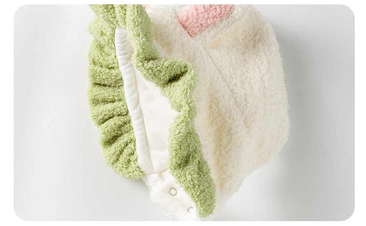 Winter Baby Girl Rabbit Cartoon Thick Romper in beige, featuring a cute rabbit design, perfect for keeping babies warm.