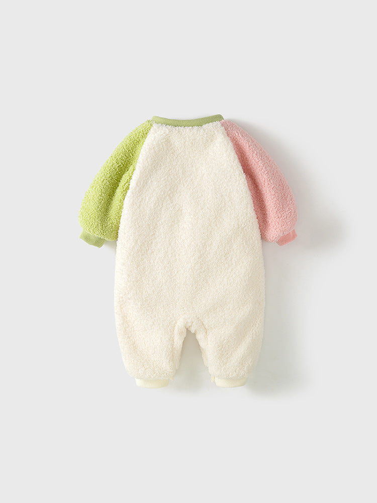 Winter Baby Girl Rabbit Cartoon Thick Romper in beige, featuring a cute rabbit design, perfect for keeping babies warm.