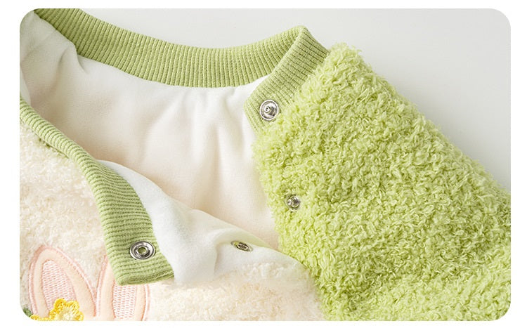 Winter Baby Girl Rabbit Cartoon Thick Romper in beige, featuring a cute rabbit design, perfect for keeping babies warm.