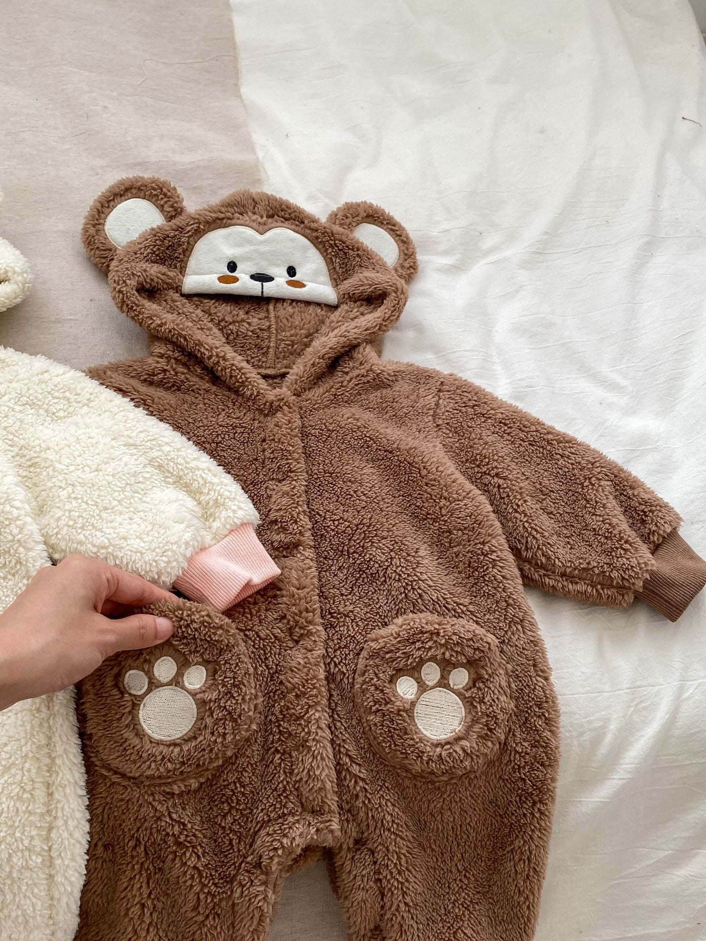 Winter Infant Baby Lovely Little Bear Little Rabbit Style Thermal in beige and brown colors, featuring cute cartoon designs for infants.