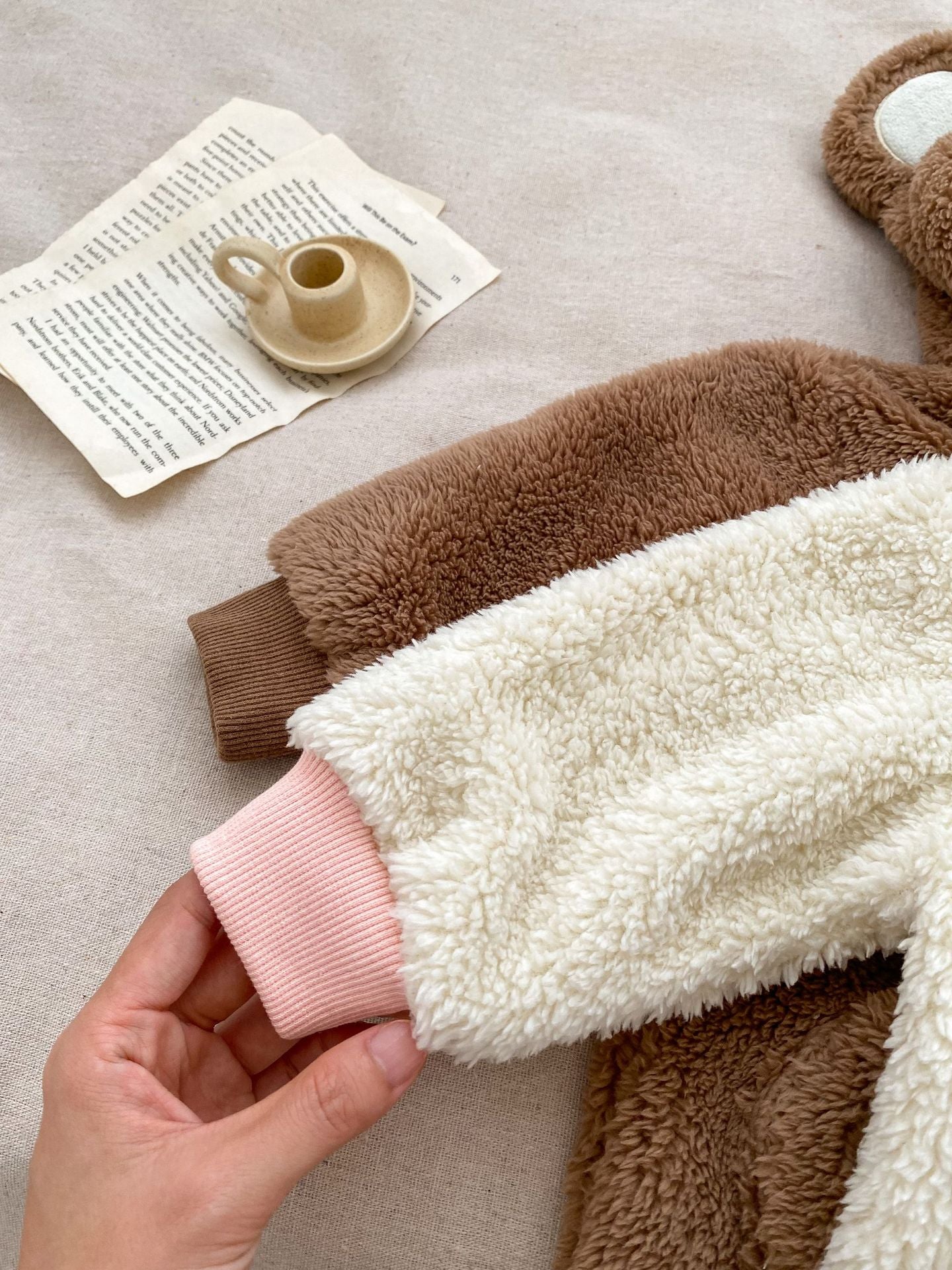 Winter Infant Baby Lovely Little Bear Little Rabbit Style Thermal in beige and brown colors, featuring cute cartoon designs for infants.