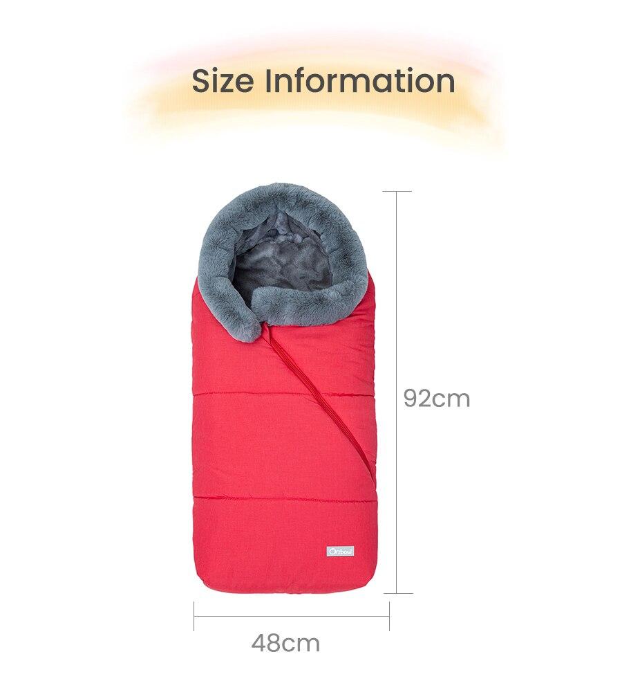 Winter Sleeping Bag Envelope for newborns, featuring a hood and faux fur collar, available in various colors.