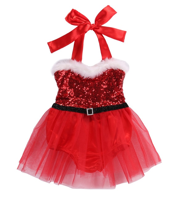 Red baby dress with sequins.