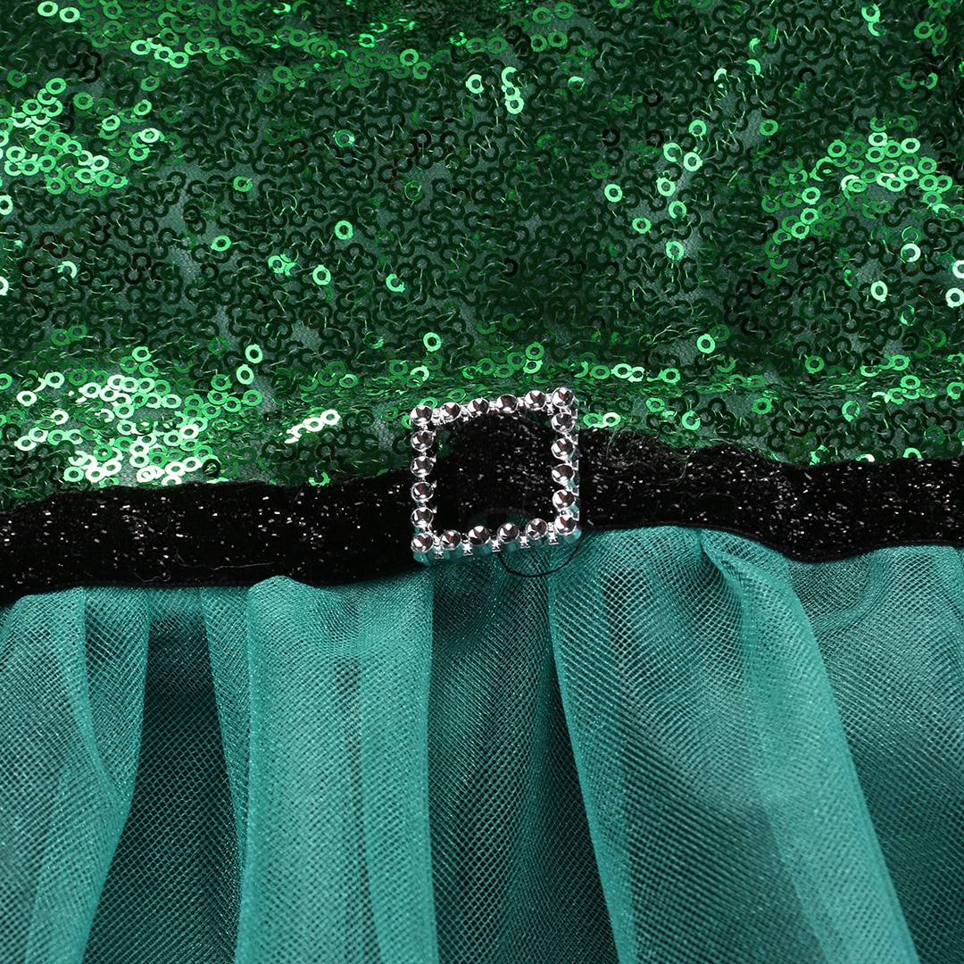 Green sequined fabric with buckle.