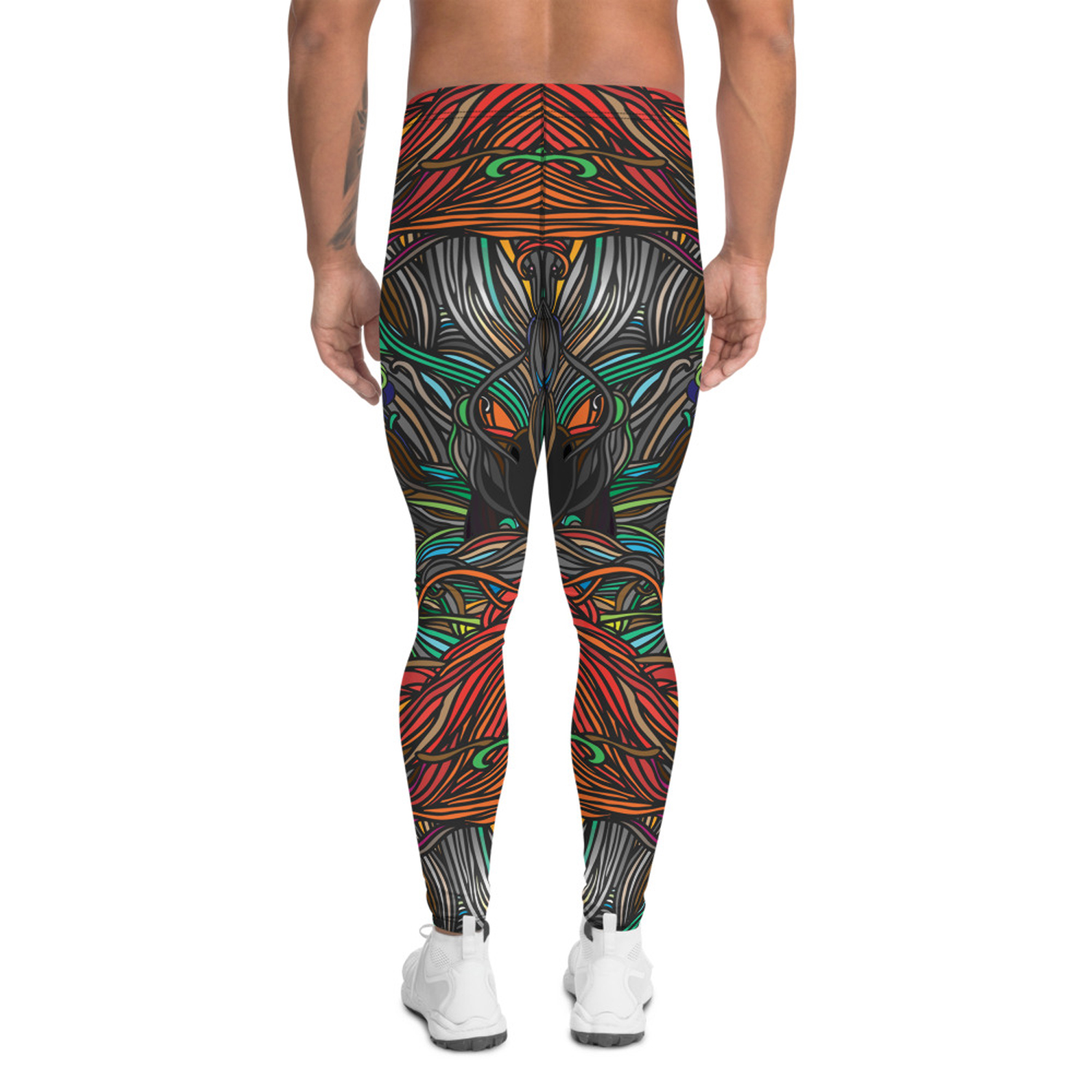 Men's Abstract Swirls Leggings showcasing vibrant colors and a fitted design, perfect for active lifestyles.