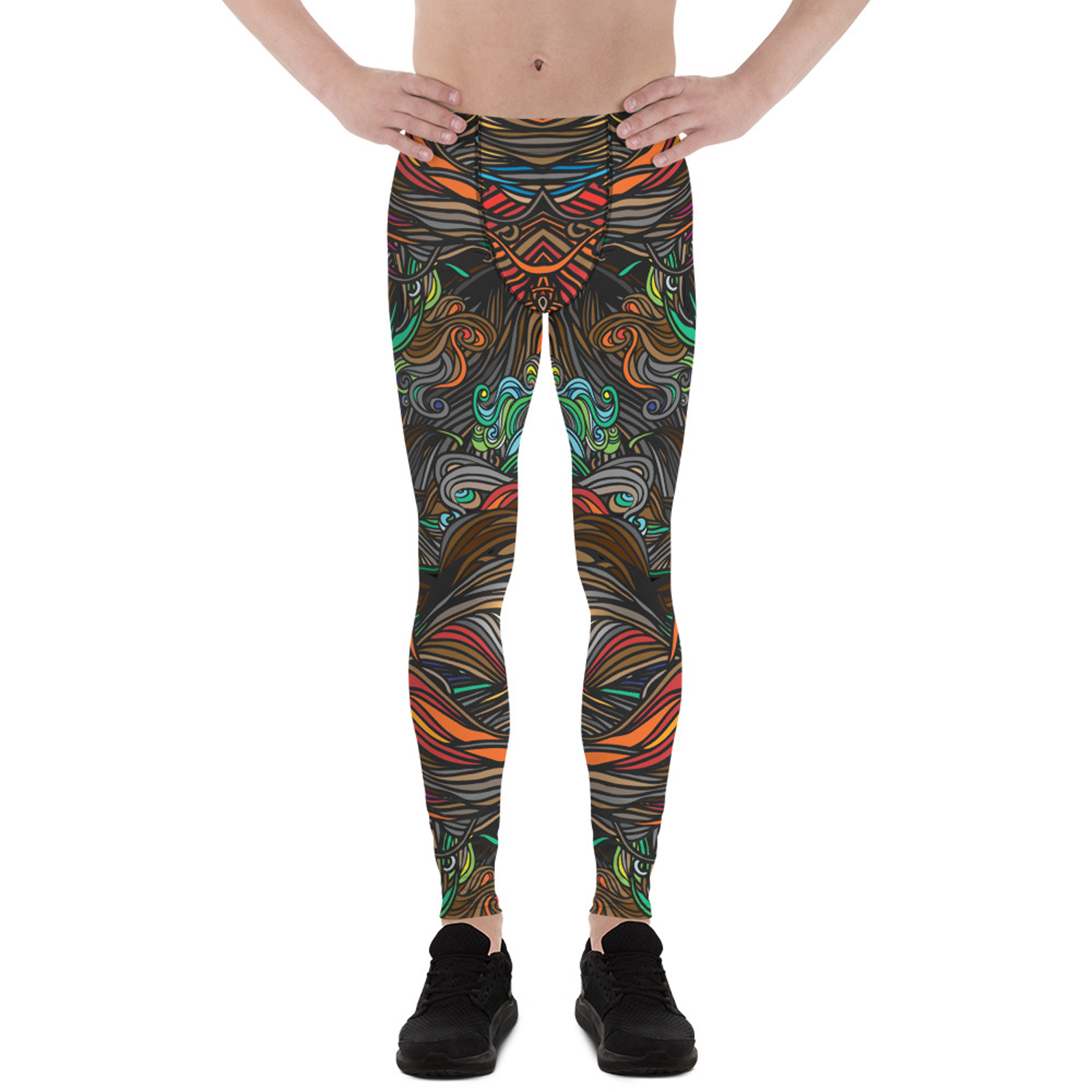 Men's Abstract Swirls Leggings showcasing vibrant colors and a fitted design, perfect for active lifestyles.