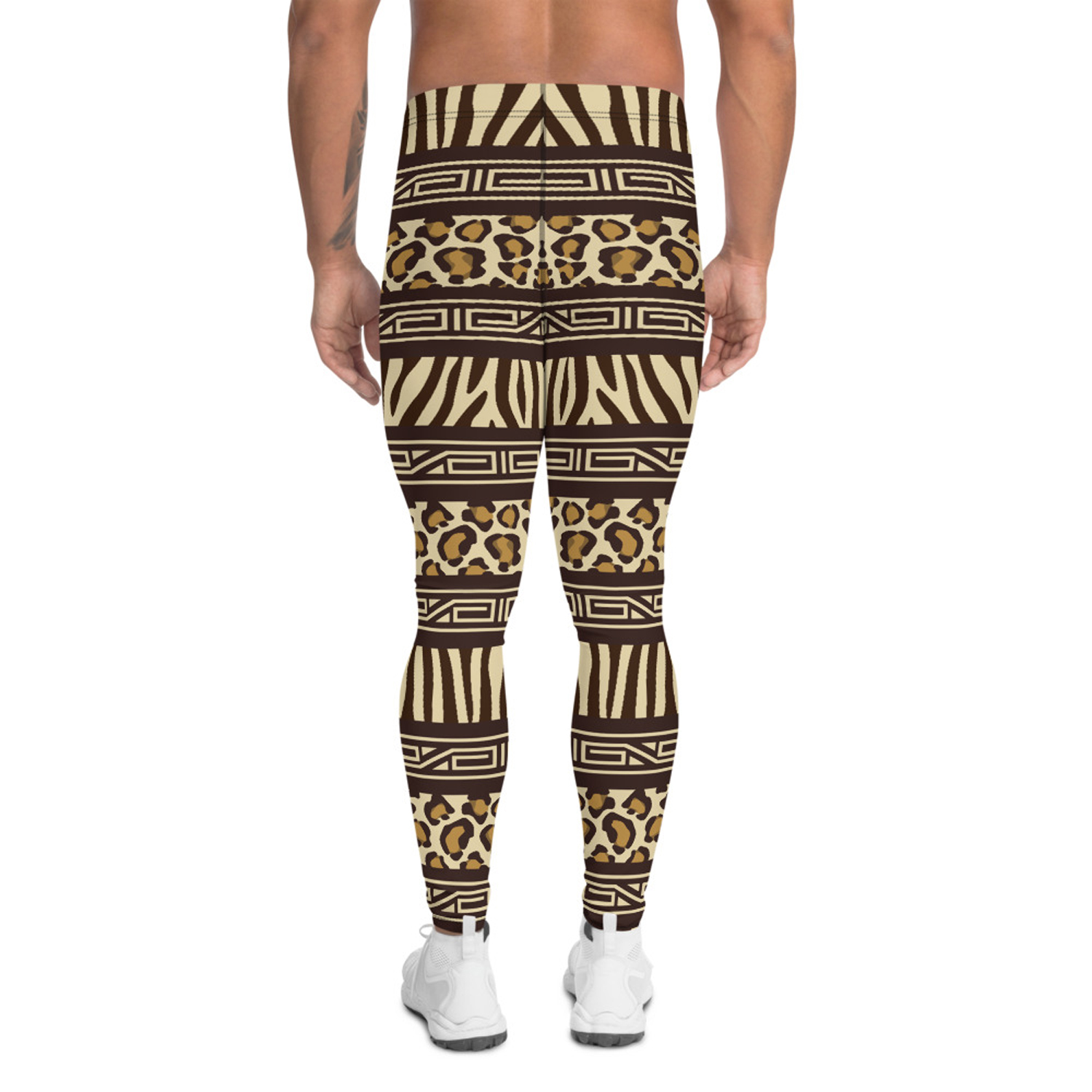 Men's African Safari Leggings featuring a vibrant print, made from high-performance fabric blend for comfort and durability.