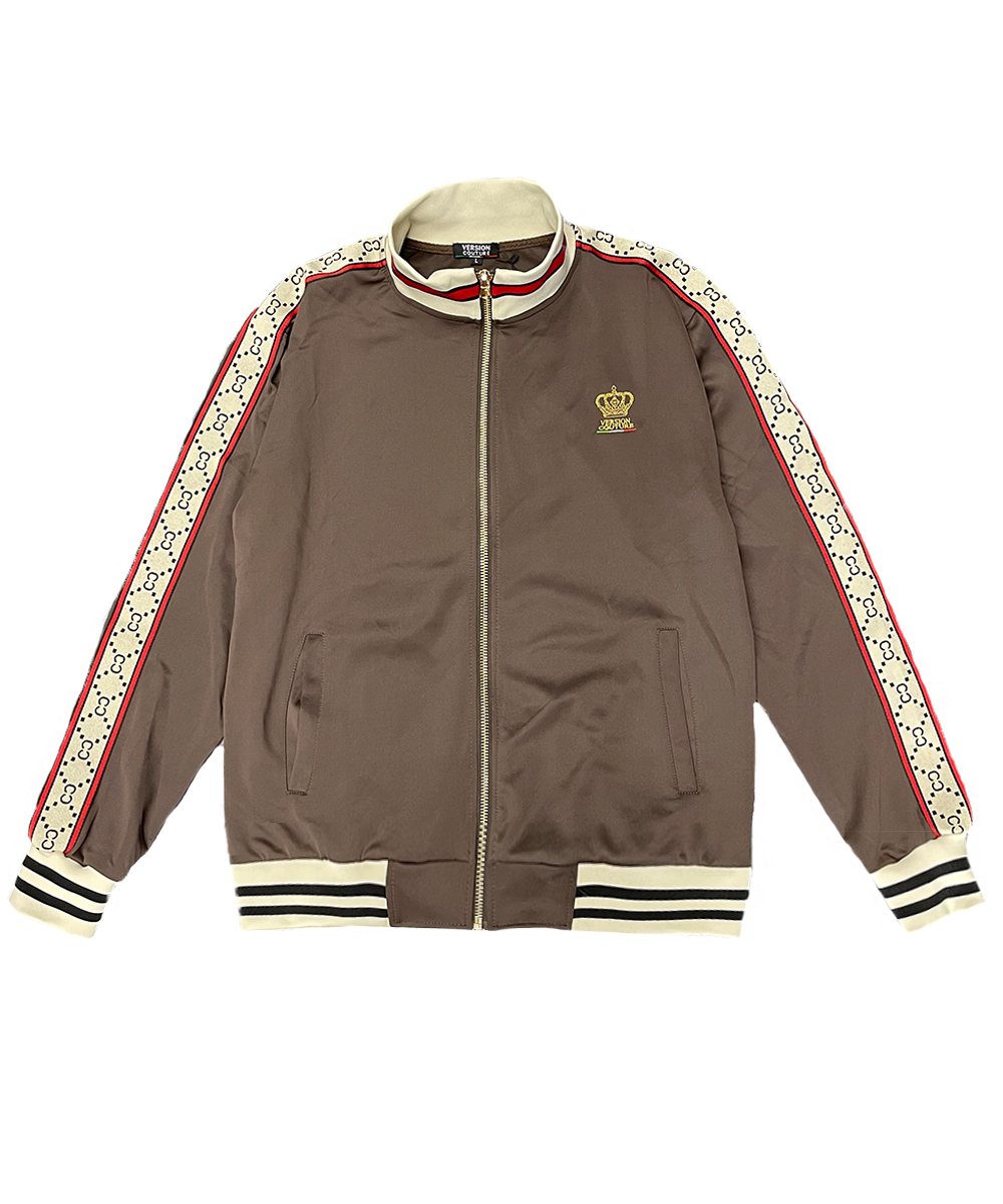 Men's CC Logo Track Jacket and Pant Set featuring a full zip-up jacket and elastic waist pants with striped logo detailing.