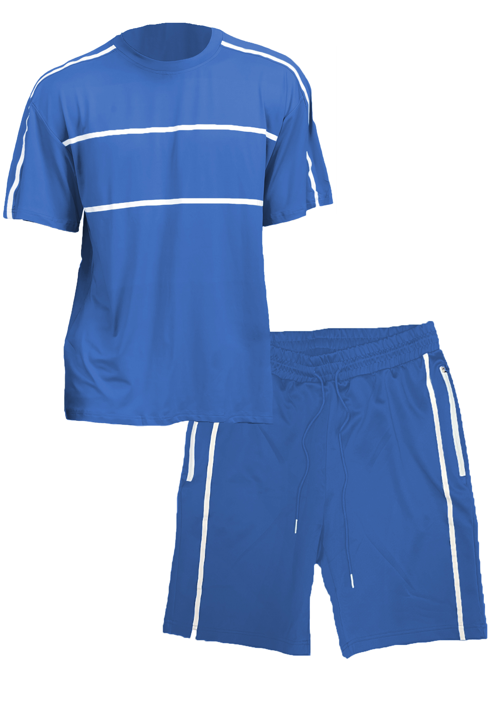 Jordan T-shirt and Short Set featuring a round neck T-shirt and elastic waist shorts with stylish tape design.