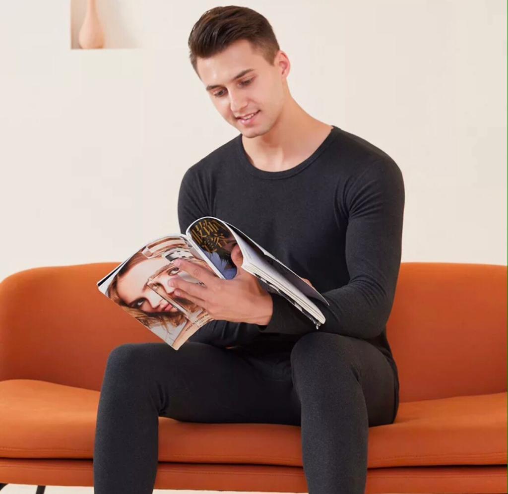 Men's 2-Piece Cotton Thermal Set featuring a crew neck shirt and matching pants, designed for warmth and comfort during winter.