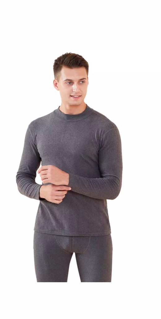 Men's 2-Piece Cotton Thermal Set featuring a crew neck shirt and matching pants, designed for warmth and comfort during winter.