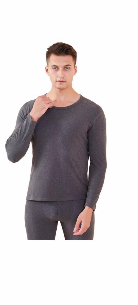 Men's 2-Piece Cotton Thermal Set featuring a crew neck shirt and matching pants, designed for warmth and comfort during winter.
