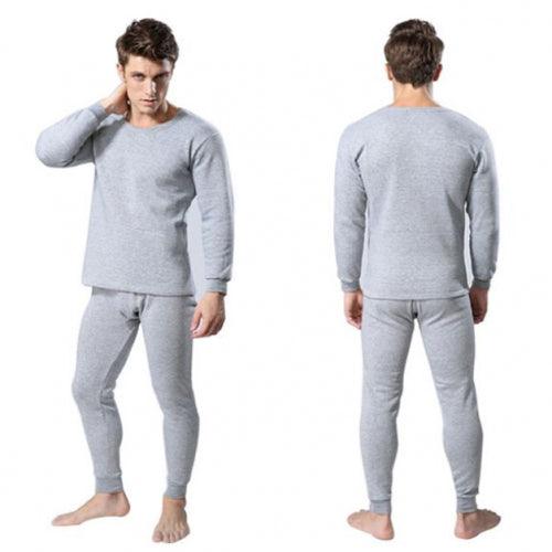 Men's 2-Piece Cotton Thermal Set featuring a crew neck shirt and matching pants, designed for warmth and comfort during winter.