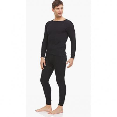 Men's 2-Piece Cotton Thermal Set featuring a crew neck shirt and matching pants, designed for warmth and comfort during winter.