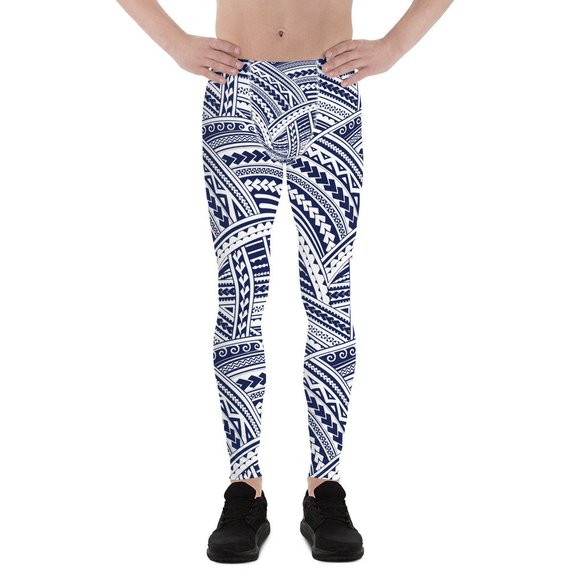 Men's leggings featuring a vibrant Maori Polynesian tattoo design, made from a high-performance fabric blend for comfort and flexibility during workouts.
