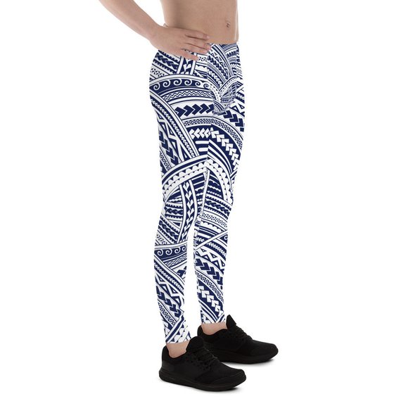 Men's leggings featuring a vibrant Maori Polynesian tattoo design, made from a high-performance fabric blend for comfort and flexibility during workouts.