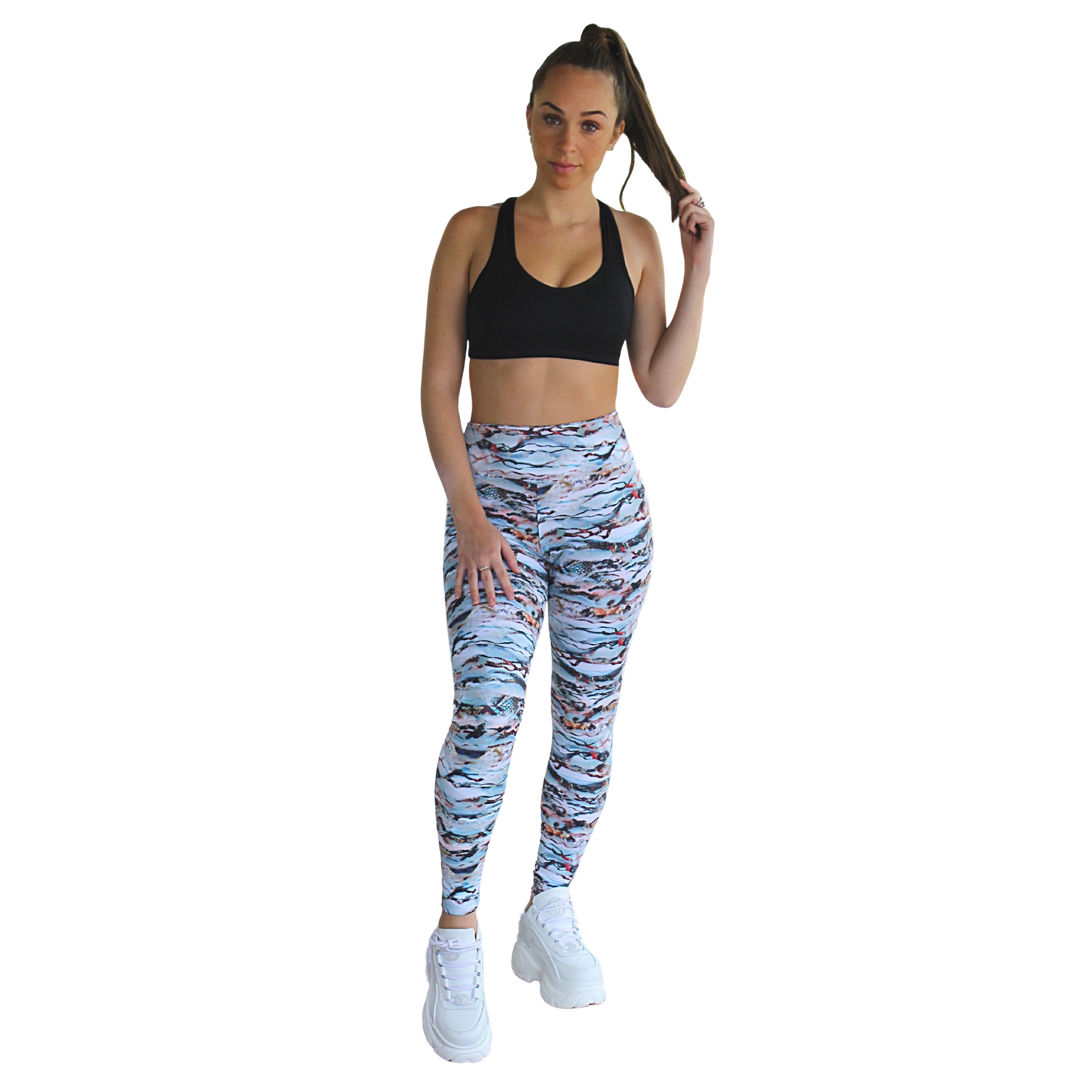 Prema Seamless High Rise Yoga Leggings in Coral Reef Print, showcasing a seamless design and vibrant colors, perfect for workouts.