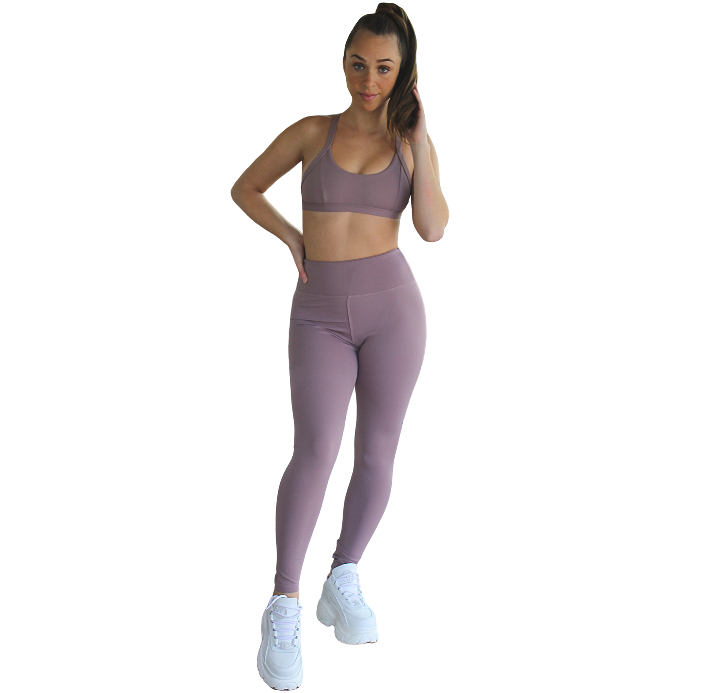 Prema Seamless High Rise Yoga Leggings in Plum, showcasing a seamless design and high-rise waistband for comfort and support.