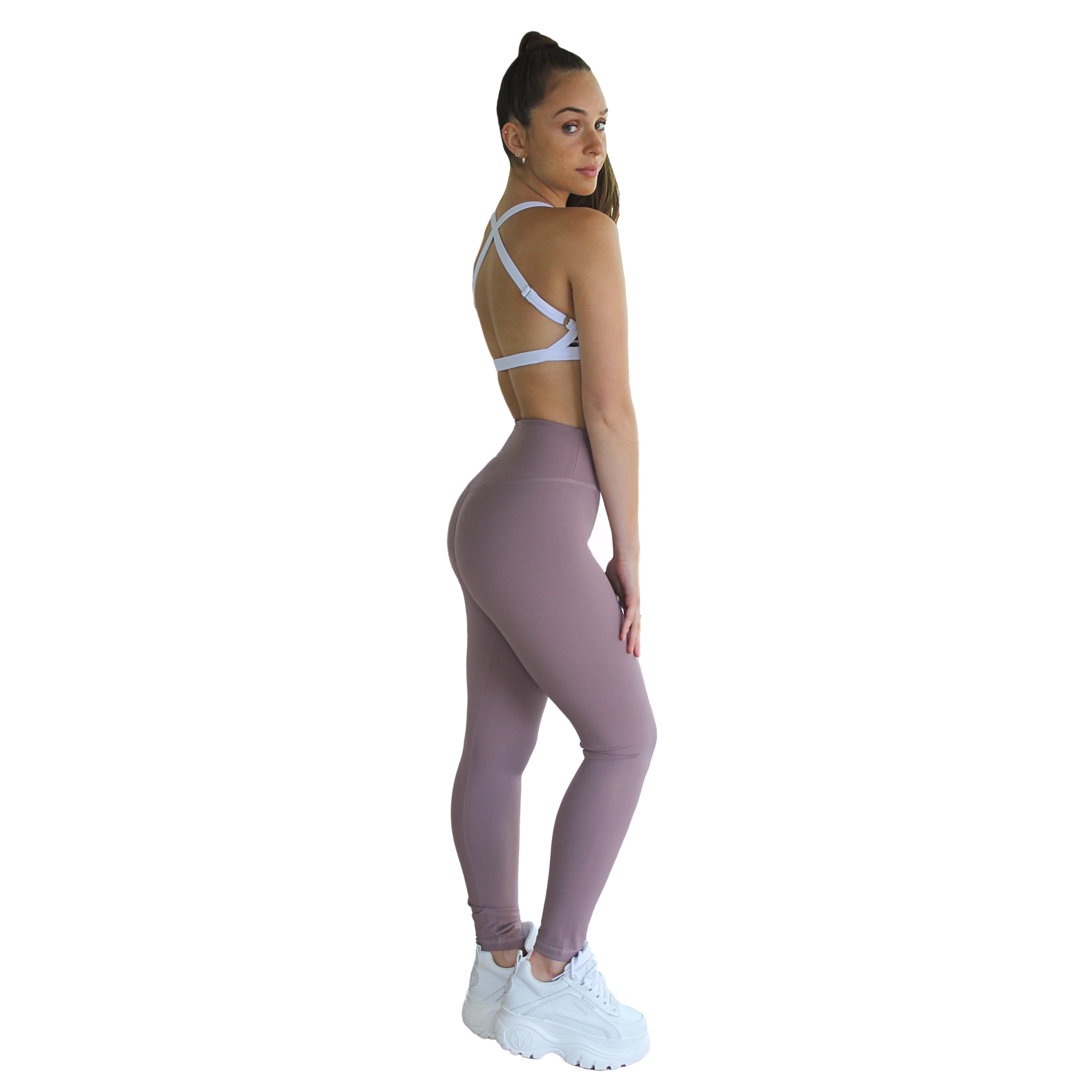 Prema Seamless High Rise Yoga Leggings in Plum, showcasing a seamless design and high-rise waistband for comfort and support.