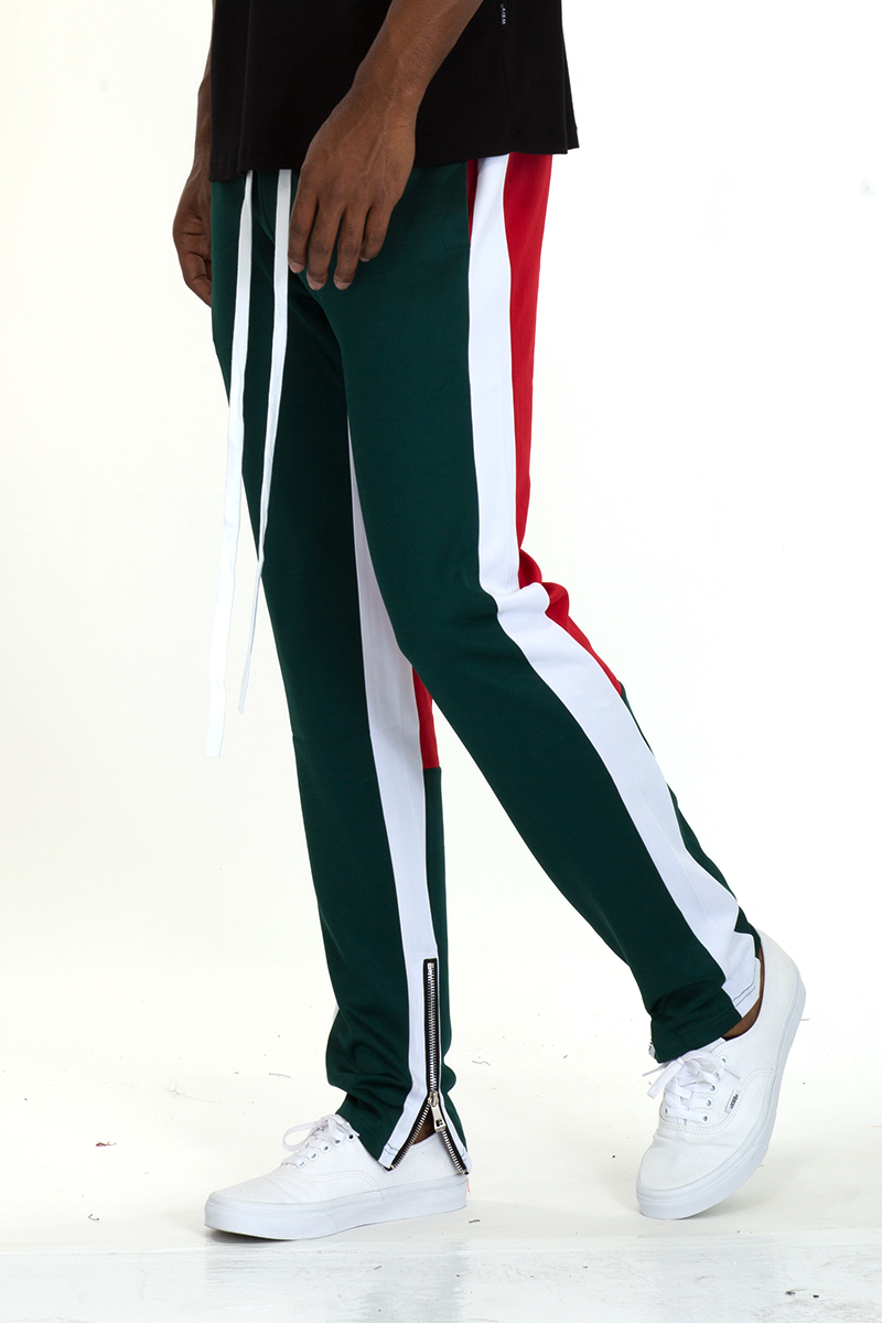TP0555 Color Block Slim Fit Track Pants featuring a stylish design with elastic waistband and zippered pockets.