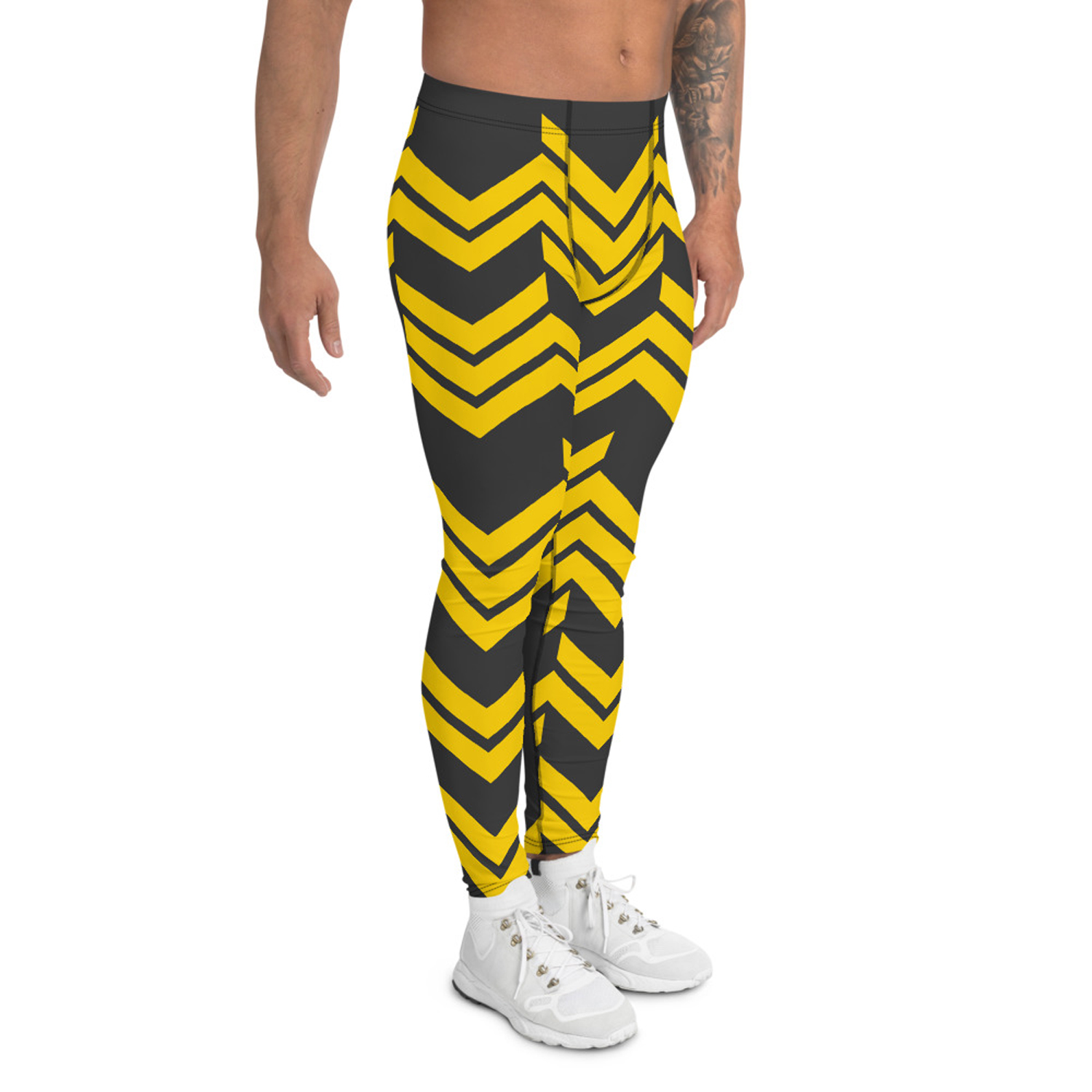 Yellow Arrows Sport Leggings for Men showcasing a stylish design and high-performance fabric, ideal for various sports and activities.