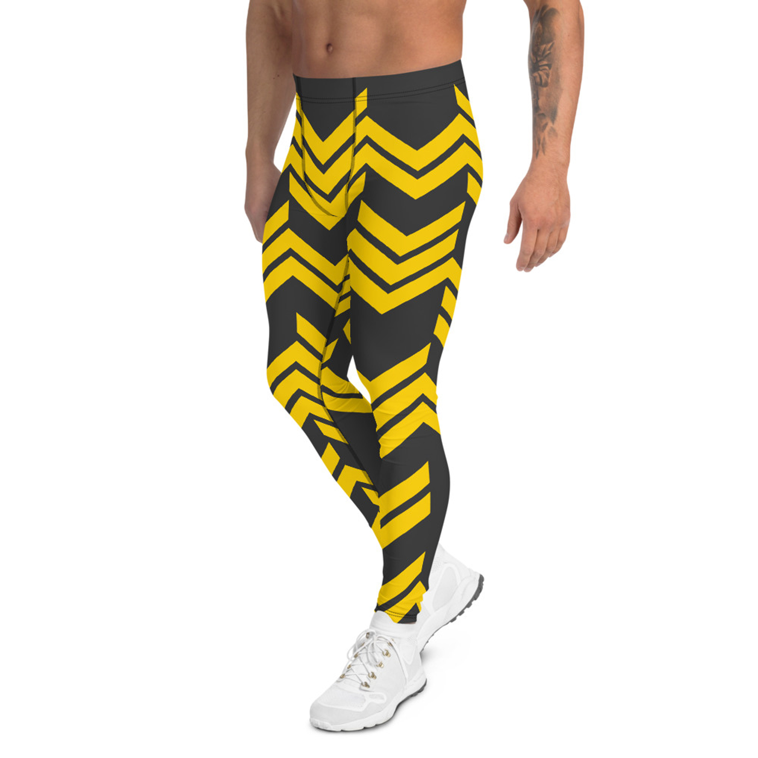 Yellow Arrows Sport Leggings for Men showcasing a stylish design and high-performance fabric, ideal for various sports and activities.