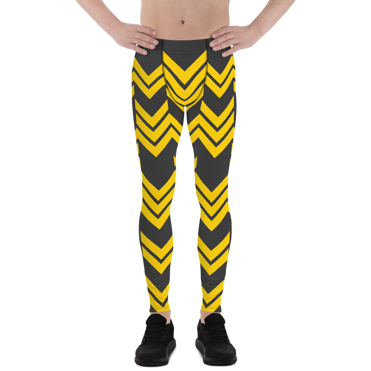 Yellow Arrows Sport Leggings for Men showcasing a stylish design and high-performance fabric, ideal for various sports and activities.