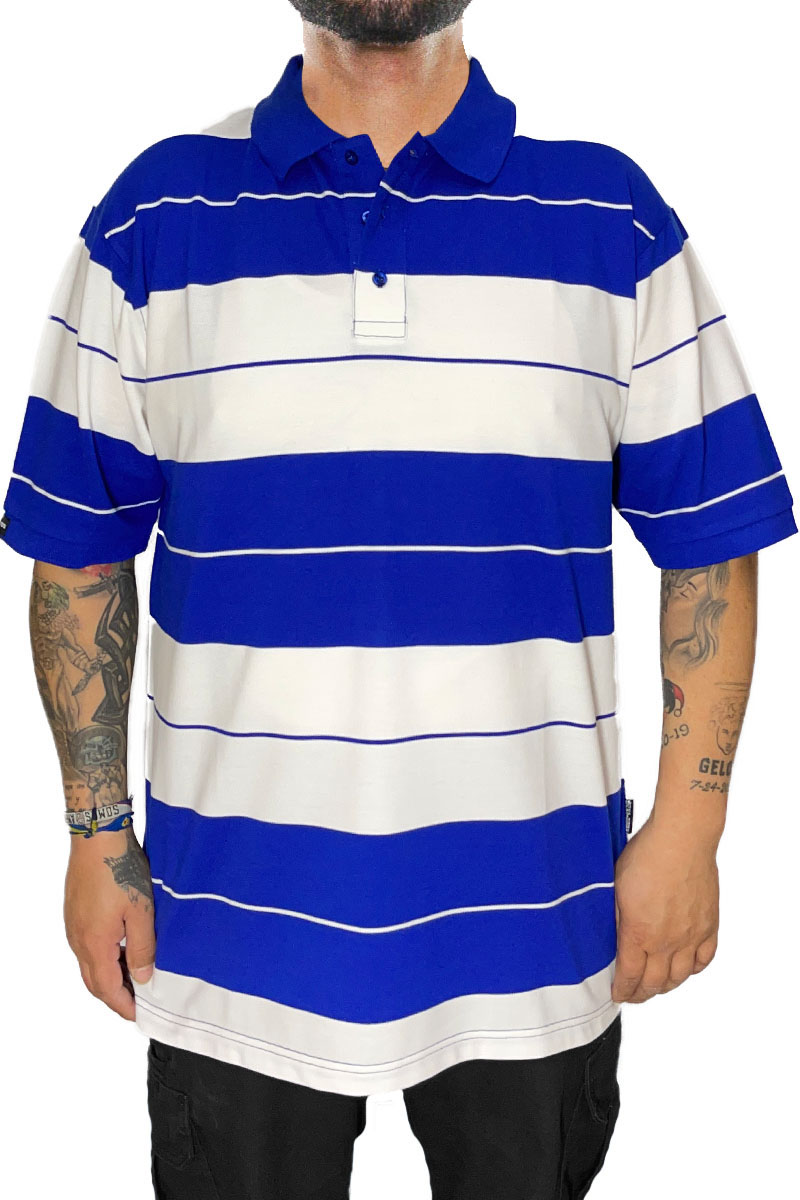 Old School Pique Polo Shirt featuring a classic striped design with a three-button closure, made from a soft cotton-polyester blend.