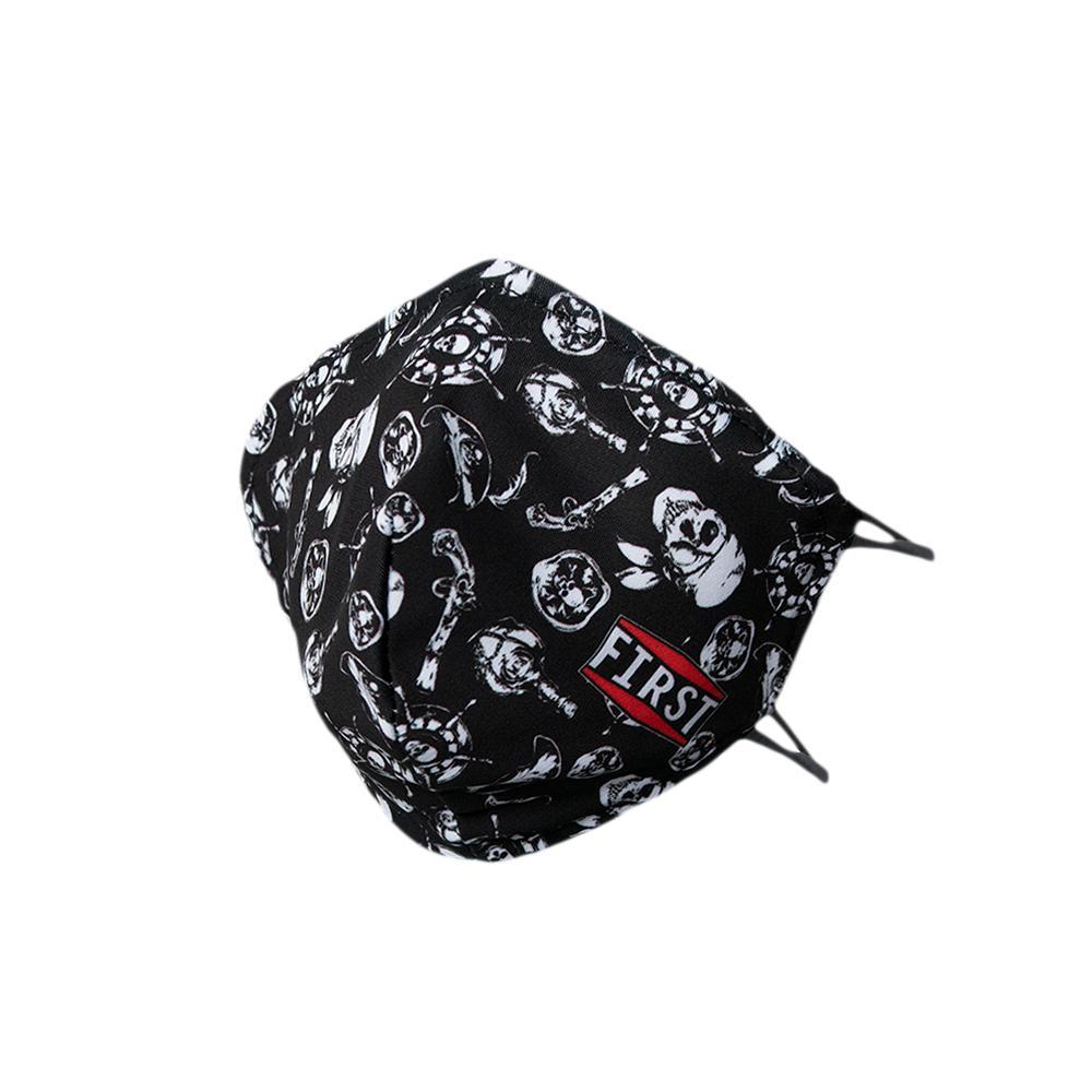 A set of 5 colorful 2-Ply Pirate Reusable Face Masks with elastic ear bands, showcasing unique pirate-themed designs.