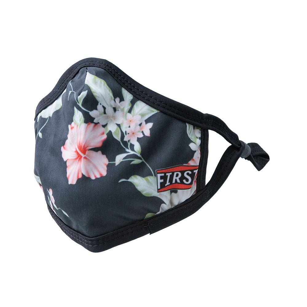 3-Ply Black and Pink Flowers Reusable Non-Medical Masks displayed in a set of five, showcasing adjustable ear loops and breathable fabric.