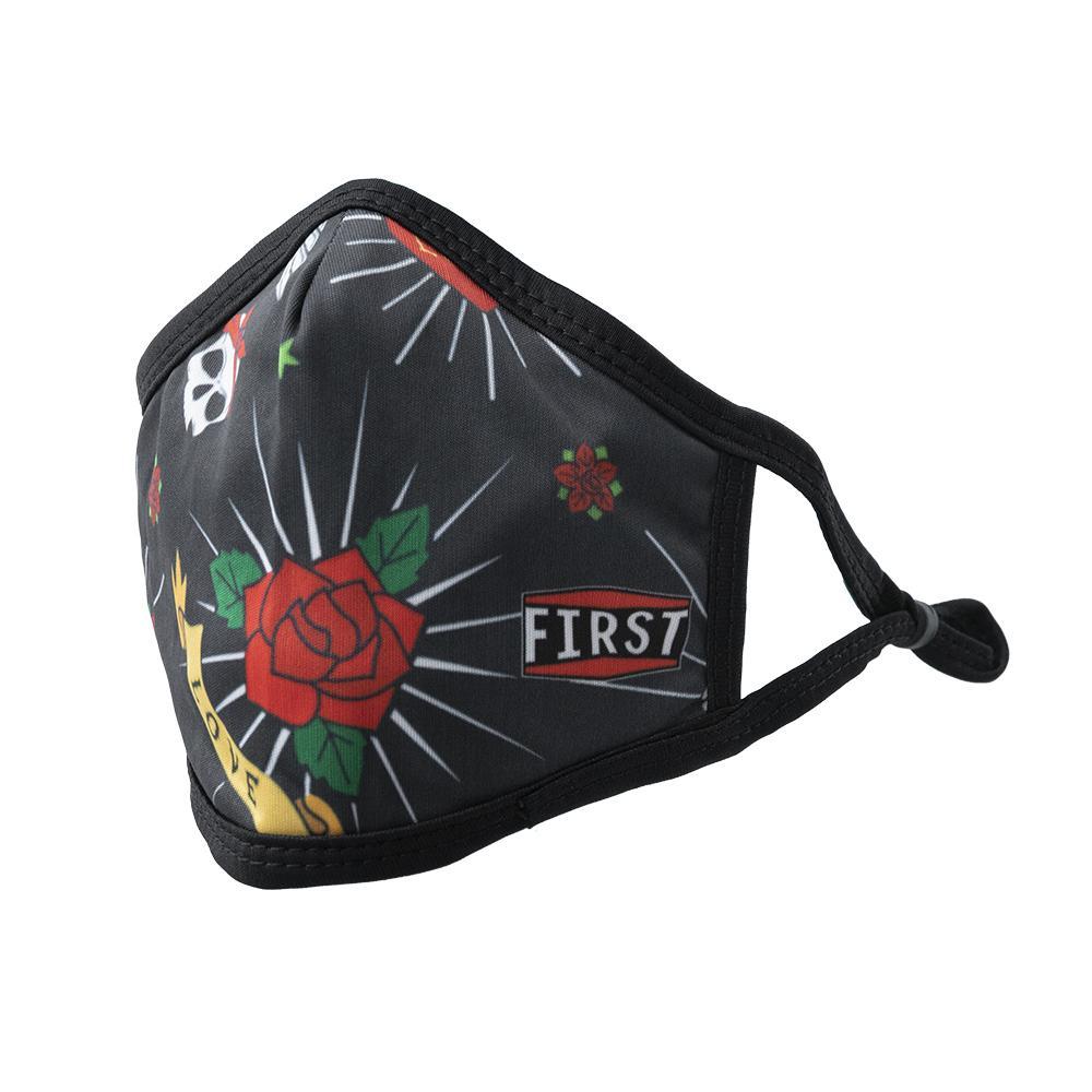 3-Ply Black and Red Print Reusable Non-Medical Masks with adjustable ear loops, showcasing a stylish design and breathable fabric.